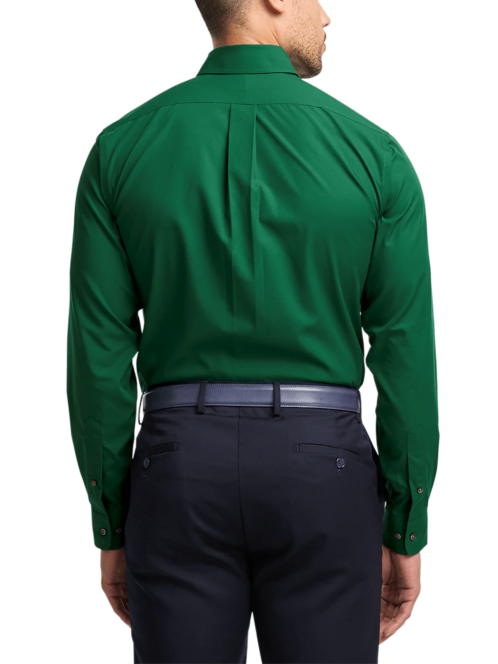 Non-Iron Cotton Solid Dress Shirt With Contrast Trim - Green - Image 5