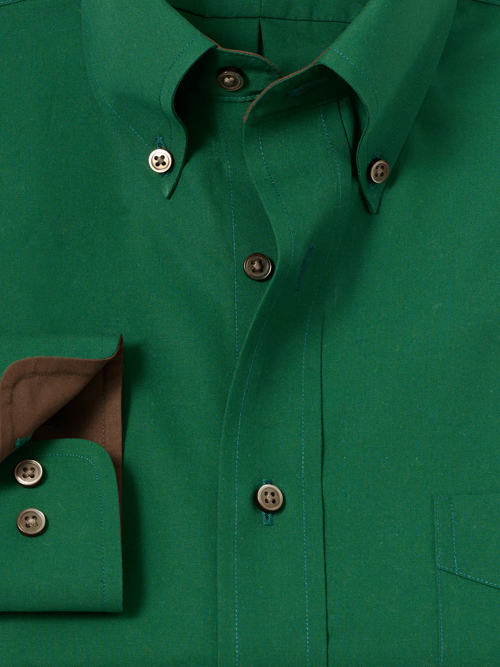 Non-Iron Cotton Solid Dress Shirt With Contrast Trim - Green - Image 6