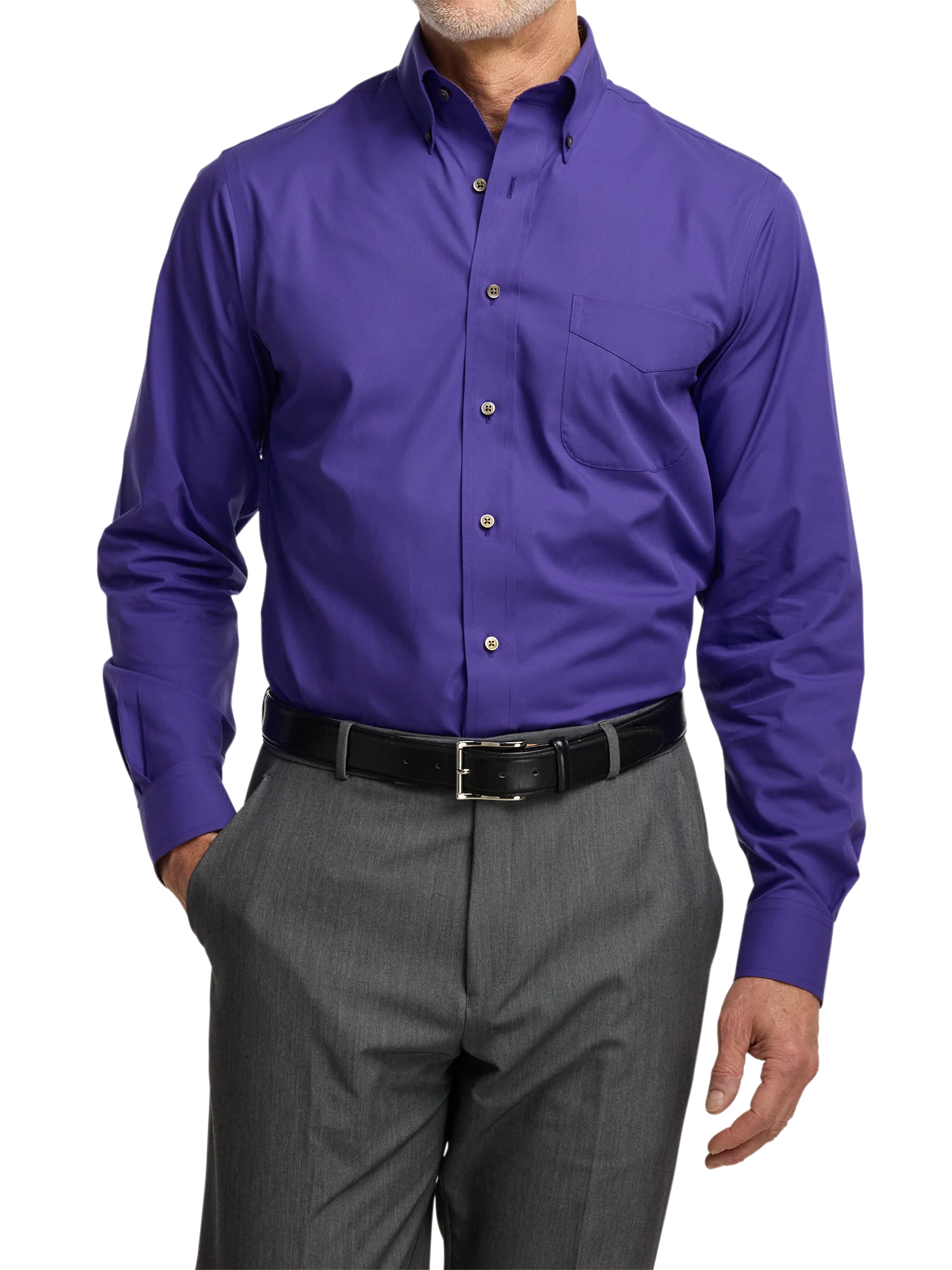 Non-Iron Cotton Solid Dress Shirt With Contrast Trim - Purple - Image 2