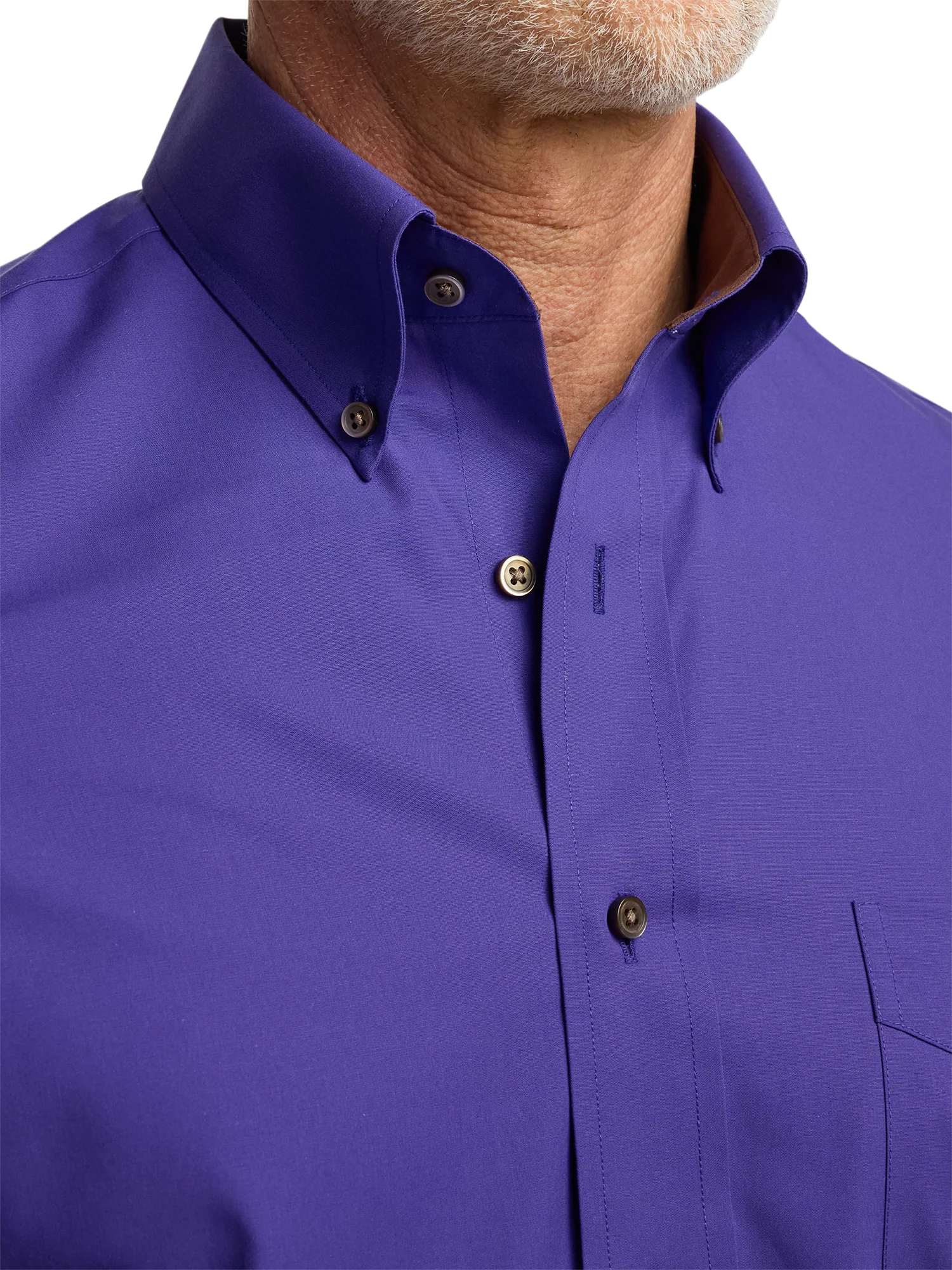 Non-Iron Cotton Solid Dress Shirt With Contrast Trim - Purple - Image 3