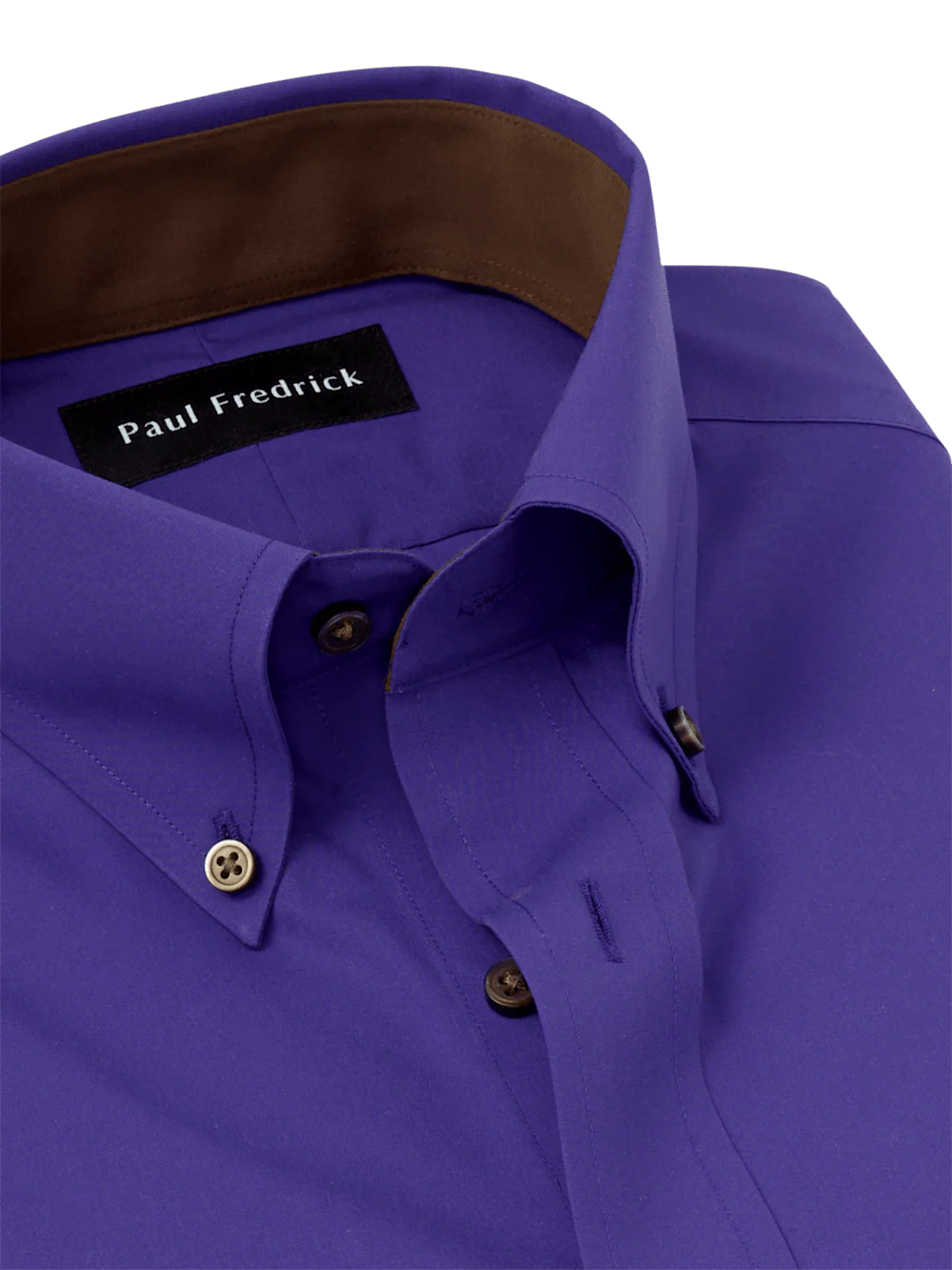 Non-Iron Cotton Solid Dress Shirt With Contrast Trim - Purple - Image 7