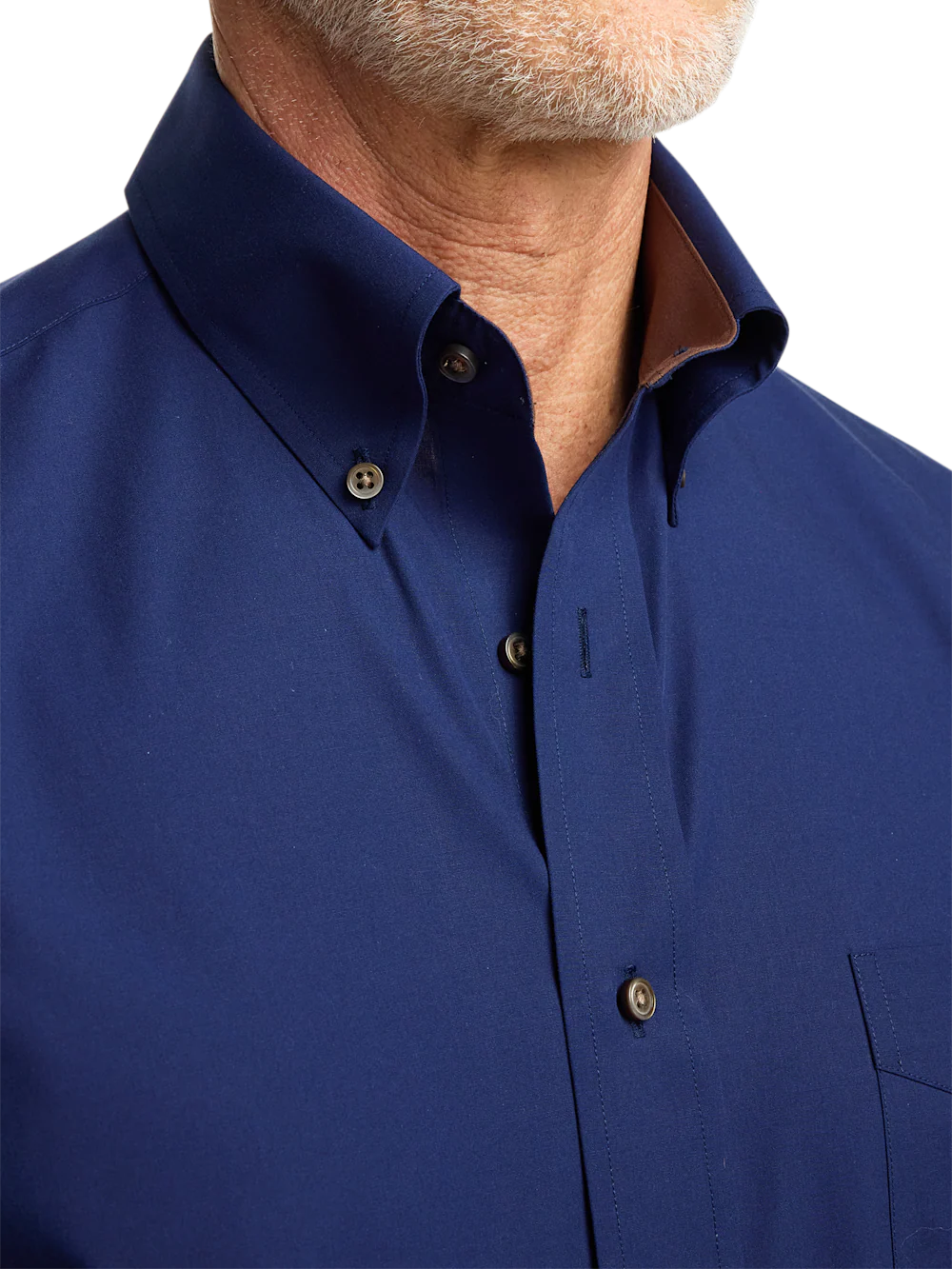 Non-Iron Cotton Solid Dress Shirt With Contrast Trim - Navy - Image 3