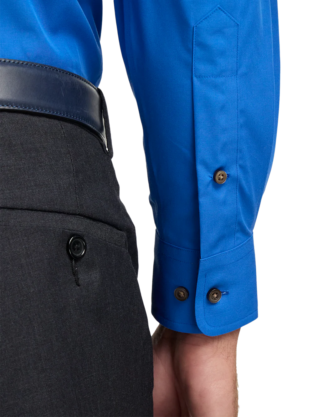 Non-Iron Cotton Solid Dress Shirt With Contrast Trim - Cobalt - Image 4