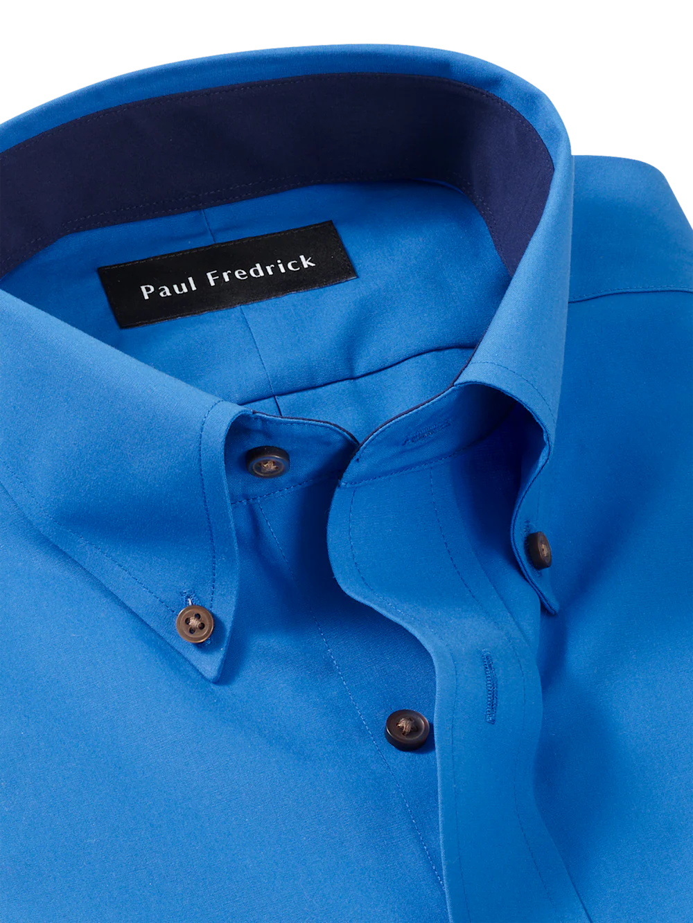 Non-Iron Cotton Solid Dress Shirt With Contrast Trim - Cobalt - Image 7