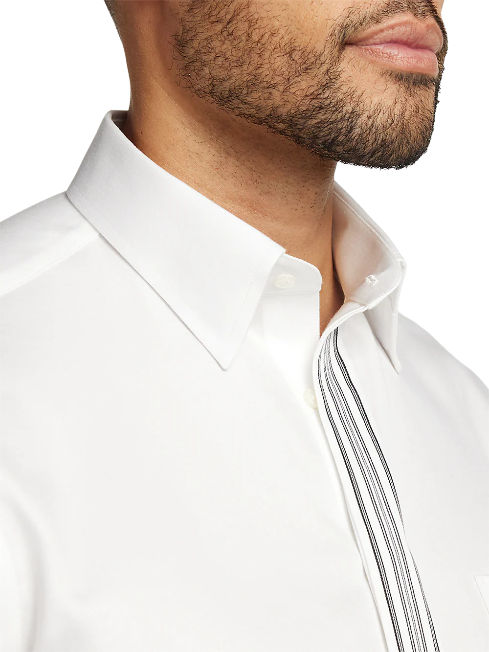 Non-Iron Cotton Solid Dress Shirt With Contrast Trim - White/black - Image 3