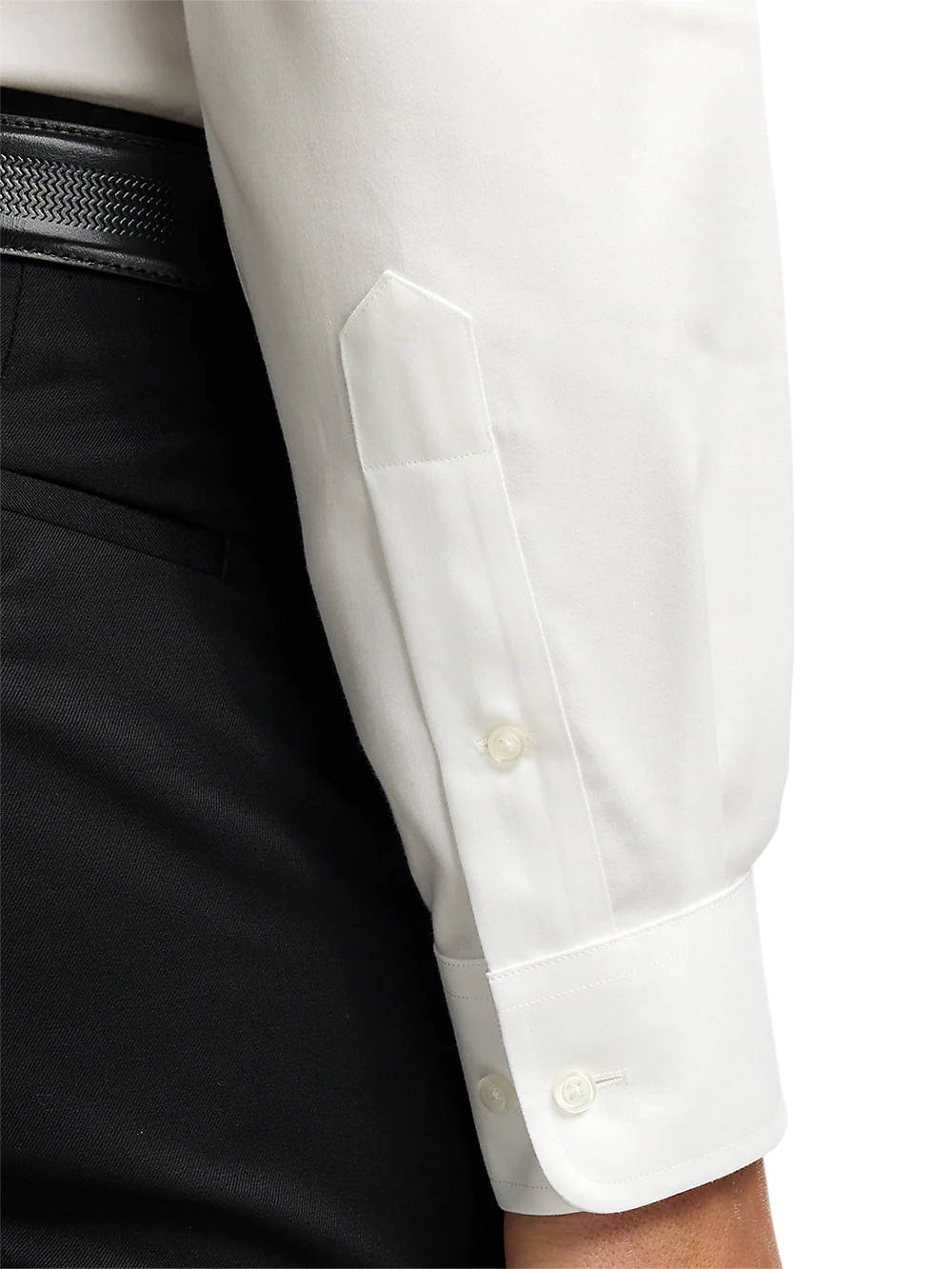 Non-Iron Cotton Solid Dress Shirt With Contrast Trim - White/black - Image 4