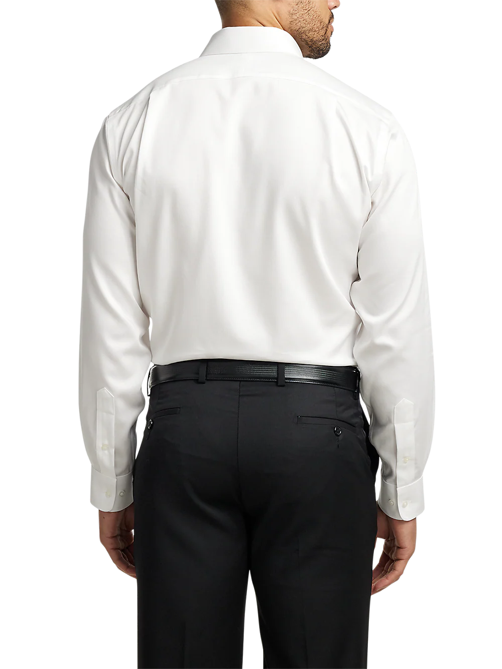 Non-Iron Cotton Solid Dress Shirt With Contrast Trim - White/black - Image 5