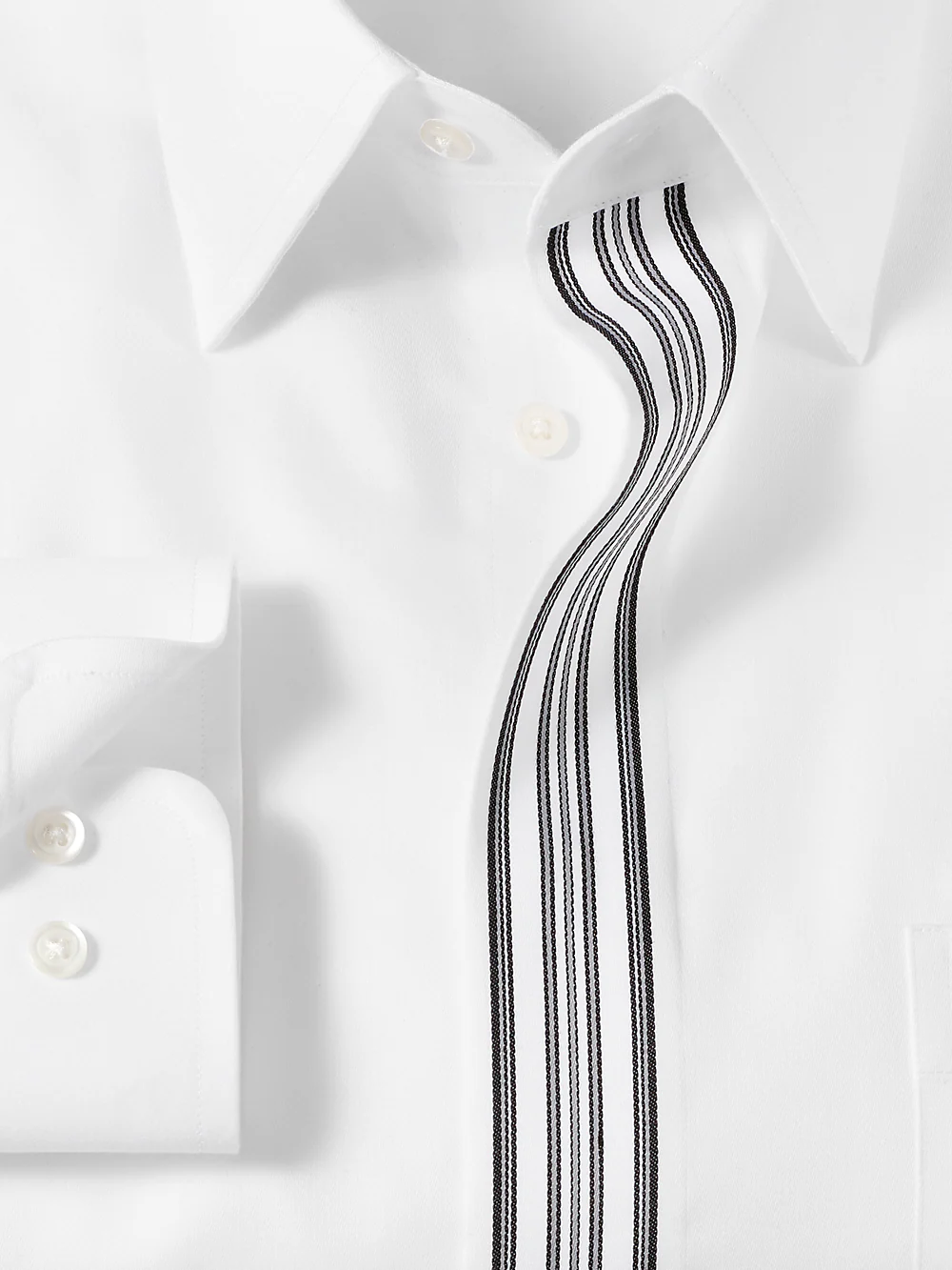 Non-Iron Cotton Solid Dress Shirt With Contrast Trim - White/black - Image 6