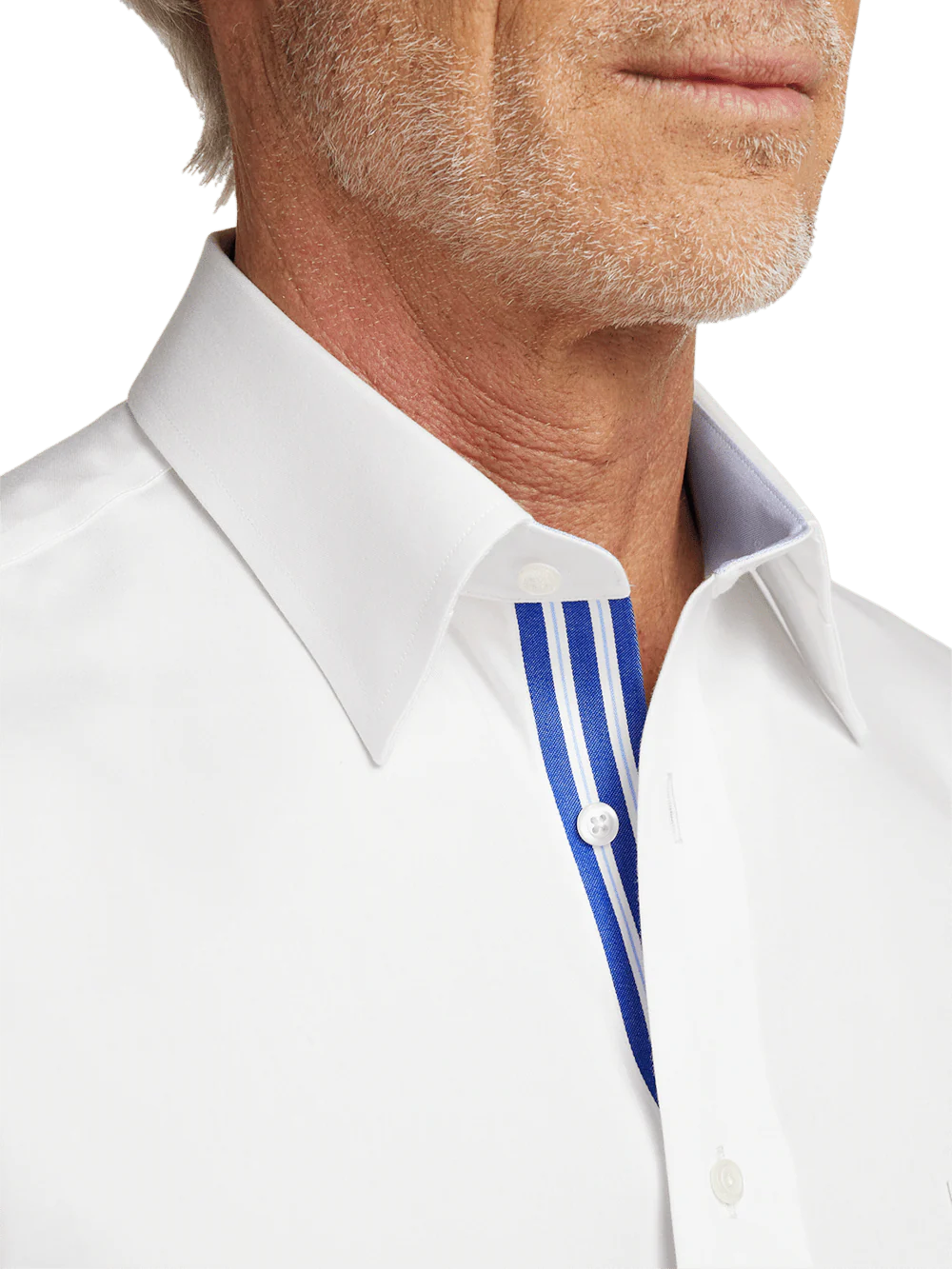 Non-Iron Cotton Solid Dress Shirt With Contrast Trim - White - Image 3