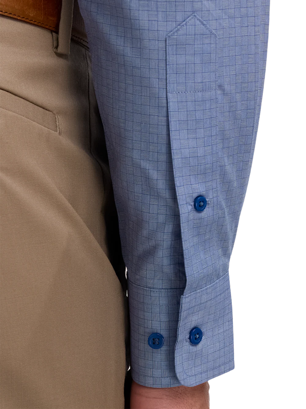 Non-Iron Cotton Solid Dress Shirt With Contrast Trim - Blue - Image 4