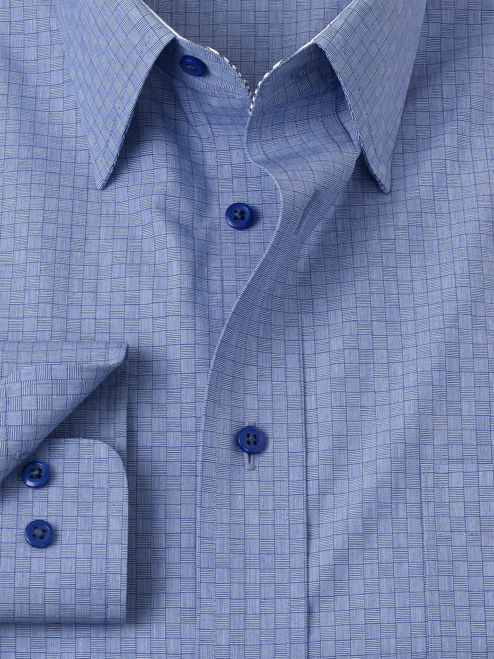 Non-Iron Cotton Solid Dress Shirt With Contrast Trim - Blue - Image 6
