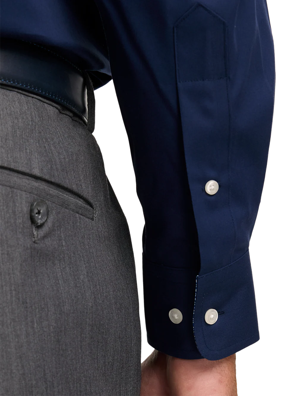 Non-Iron Cotton Solid Dress Shirt With Contrast Trim - Navy - Image 4