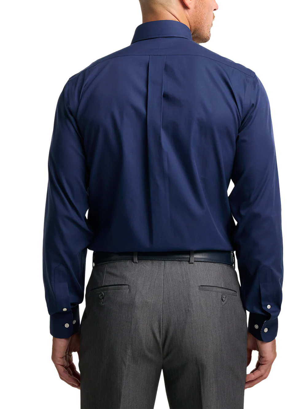 Non-Iron Cotton Solid Dress Shirt With Contrast Trim - Navy - Image 5