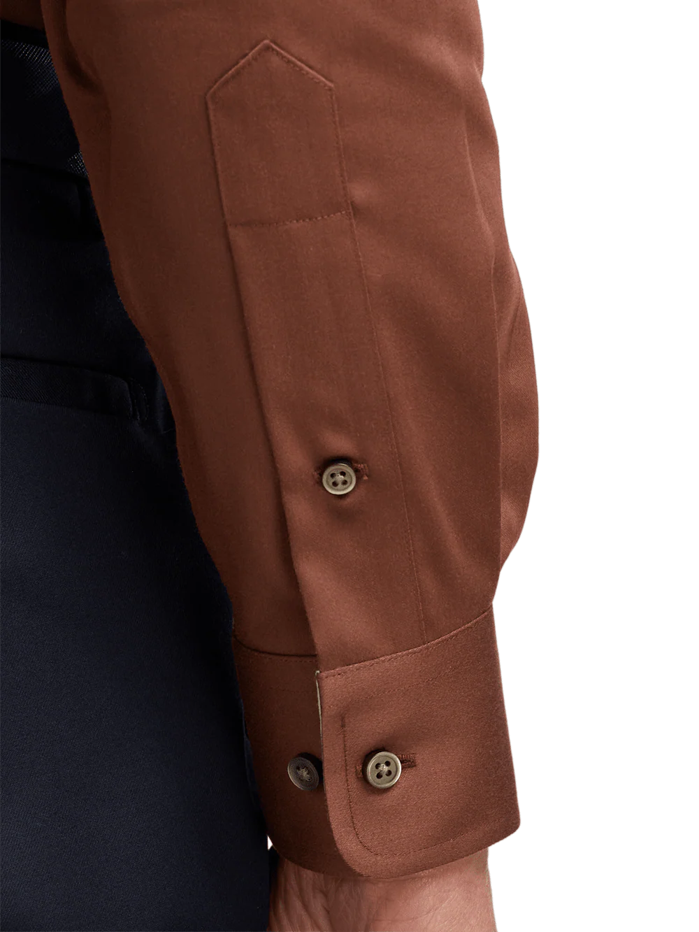 Non-Iron Cotton Solid Dress Shirt With Contrast Trim - Brown - Image 4