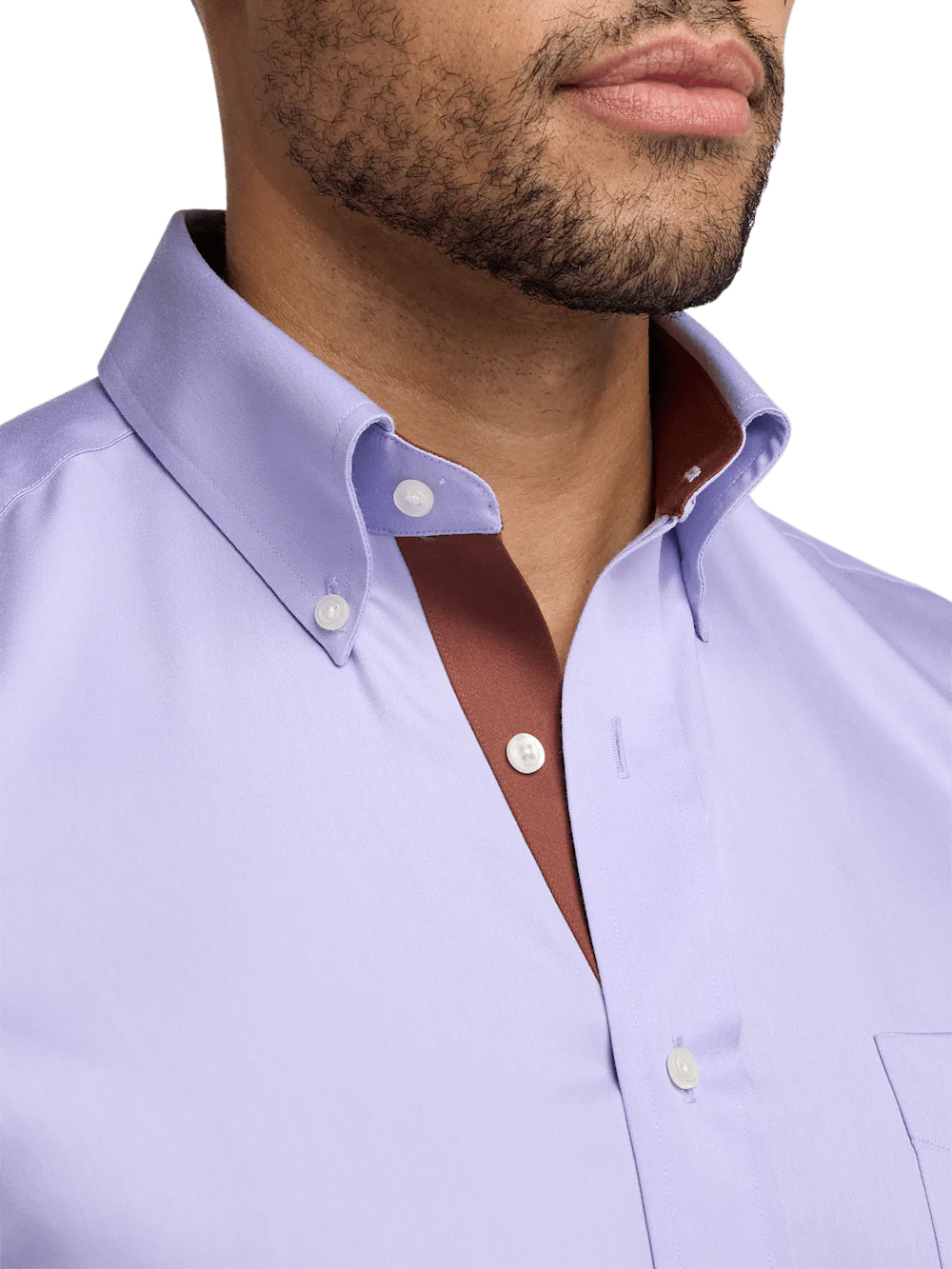 Non-Iron Cotton Solid Dress Shirt With Contrast Trim - Lavender - Image 3