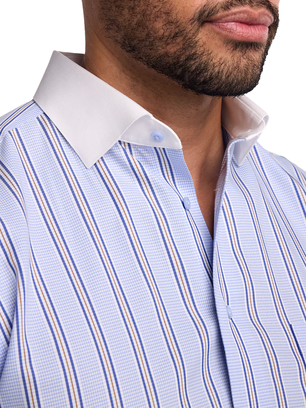 Non-Iron Cotton Stripe Dress Shirt - Blue - Image 3