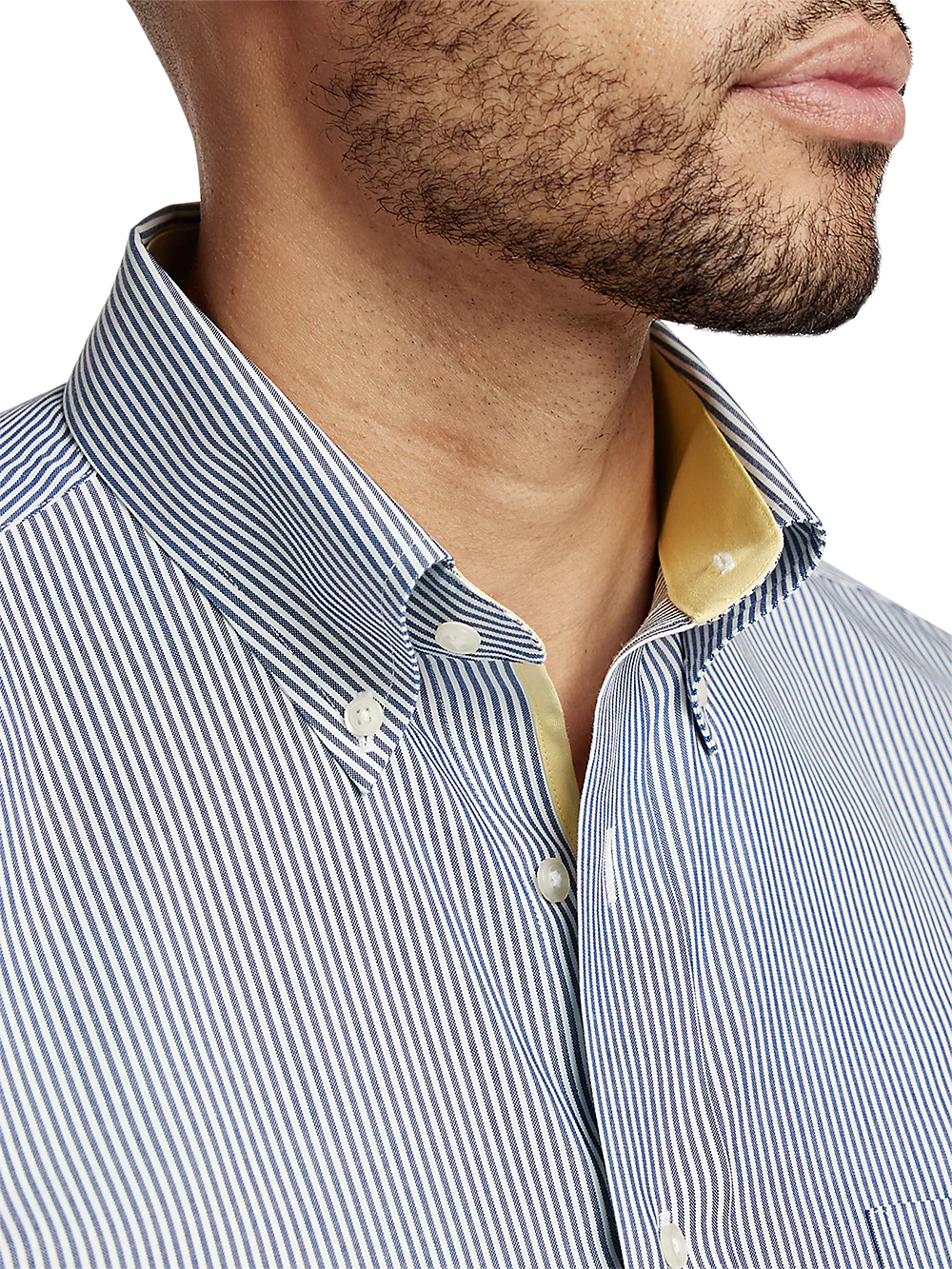 Non-Iron Cotton Stripe Dress Shirt With Contrast Trim - Blue - Image 3