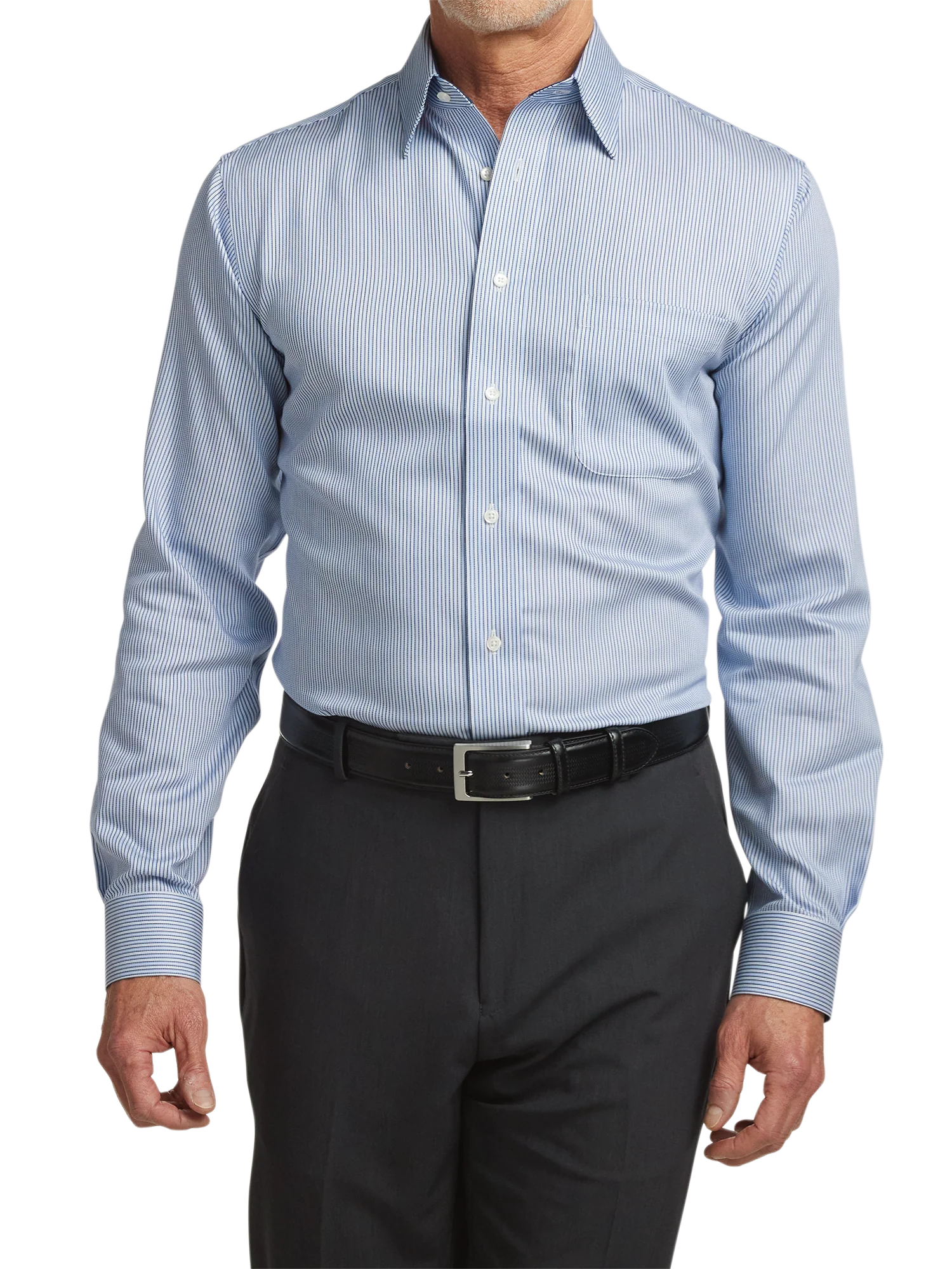 Non-Iron Cotton Stripe Dress Shirt With Contrast Trim - Blue - Image 2