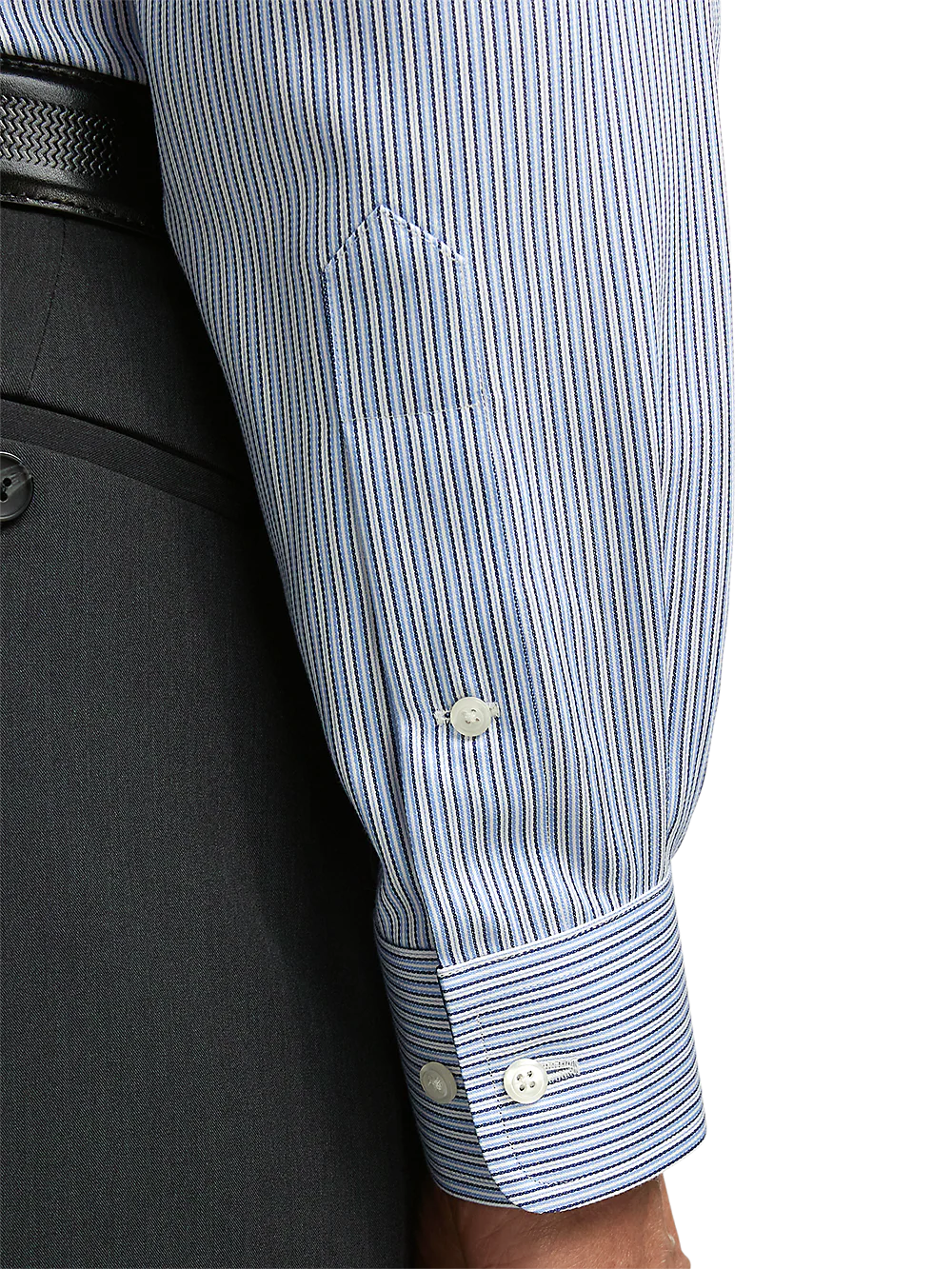 Non-Iron Cotton Stripe Dress Shirt With Contrast Trim - Blue - Image 4