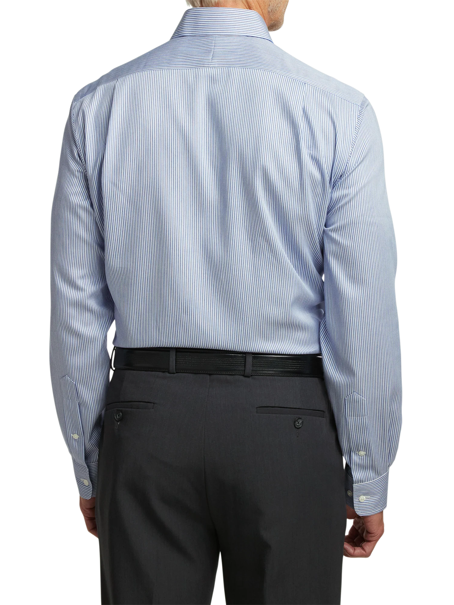 Non-Iron Cotton Stripe Dress Shirt With Contrast Trim - Blue - Image 5