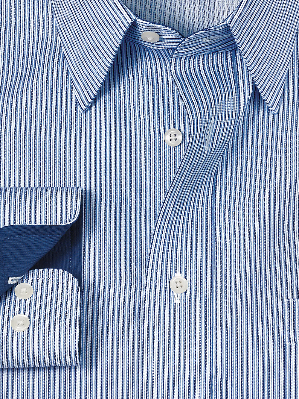 Non-Iron Cotton Stripe Dress Shirt With Contrast Trim - Blue - Image 6