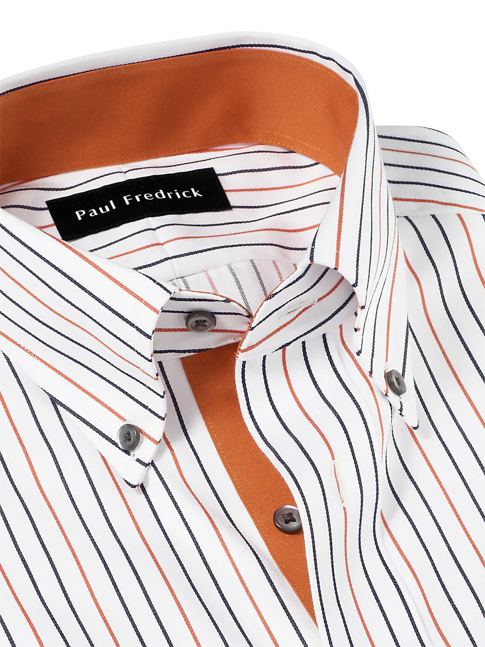 Non-Iron Cotton Stripe Dress Shirt With Contrast Trim - White/rust - Image 7