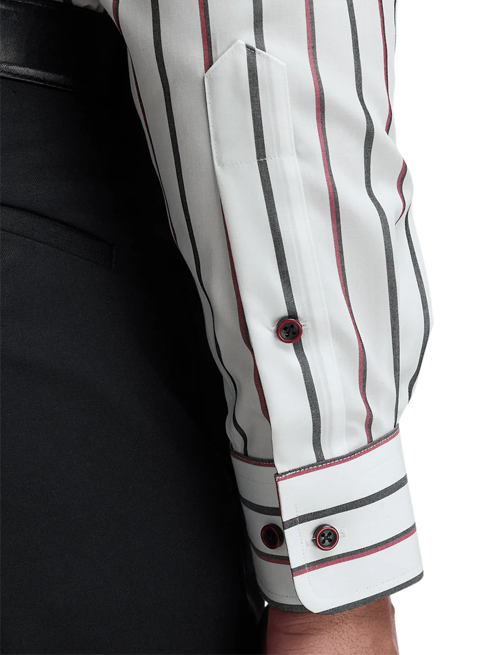 Non-Iron Cotton Stripe Dress Shirt With Contrast Trim - Black/red - Image 4