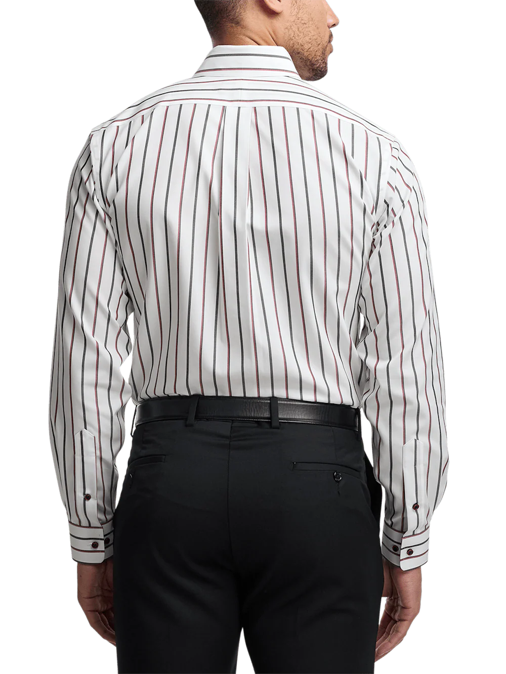 Non-Iron Cotton Stripe Dress Shirt With Contrast Trim - Black/red - Image 5