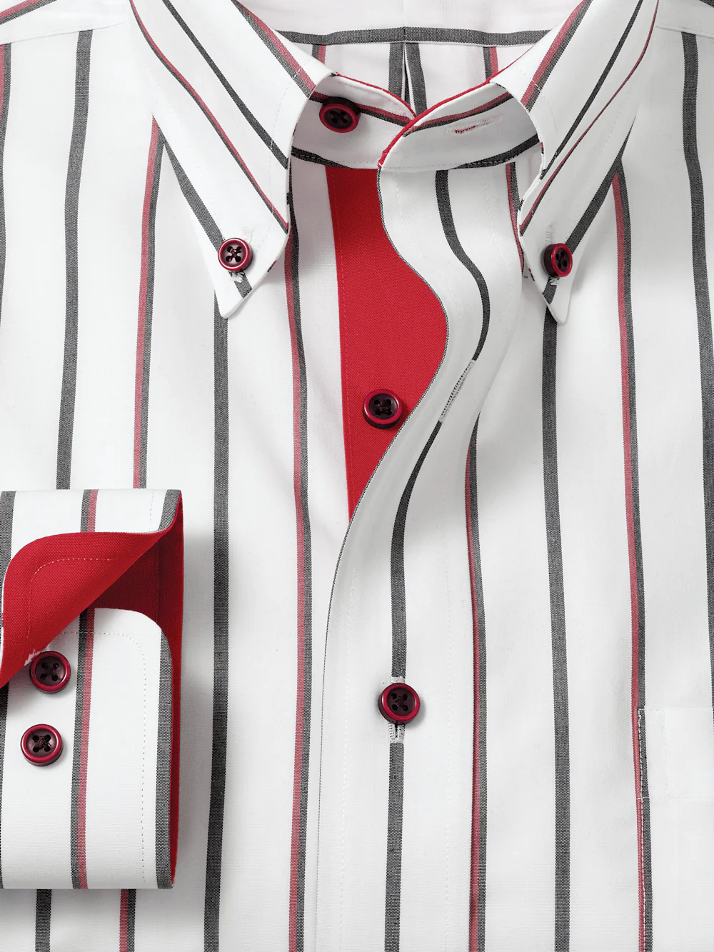 Non-Iron Cotton Stripe Dress Shirt With Contrast Trim - Black/red - Image 6