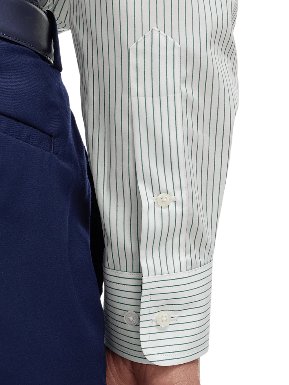 Non-Iron Cotton Stripe Dress Shirt With Contrast Trim - Green - Image 4