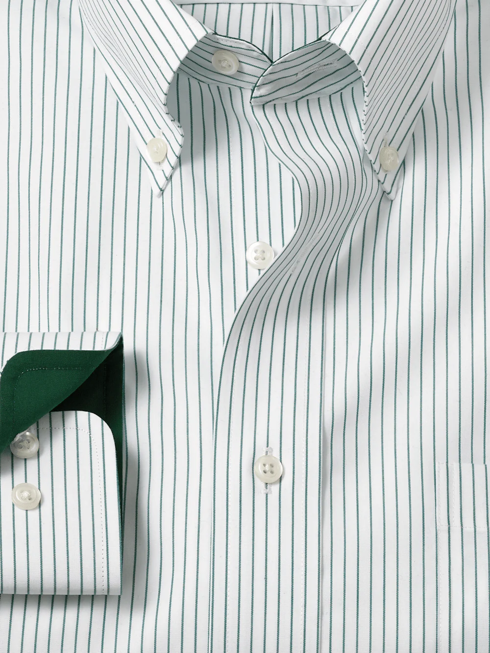 Non-Iron Cotton Stripe Dress Shirt With Contrast Trim - Green - Image 6