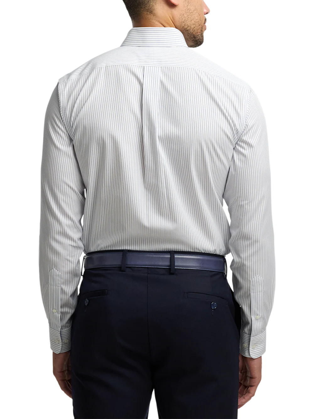 Non-Iron Cotton Stripe Dress Shirt With Contrast Trim - Cobalt - Image 5