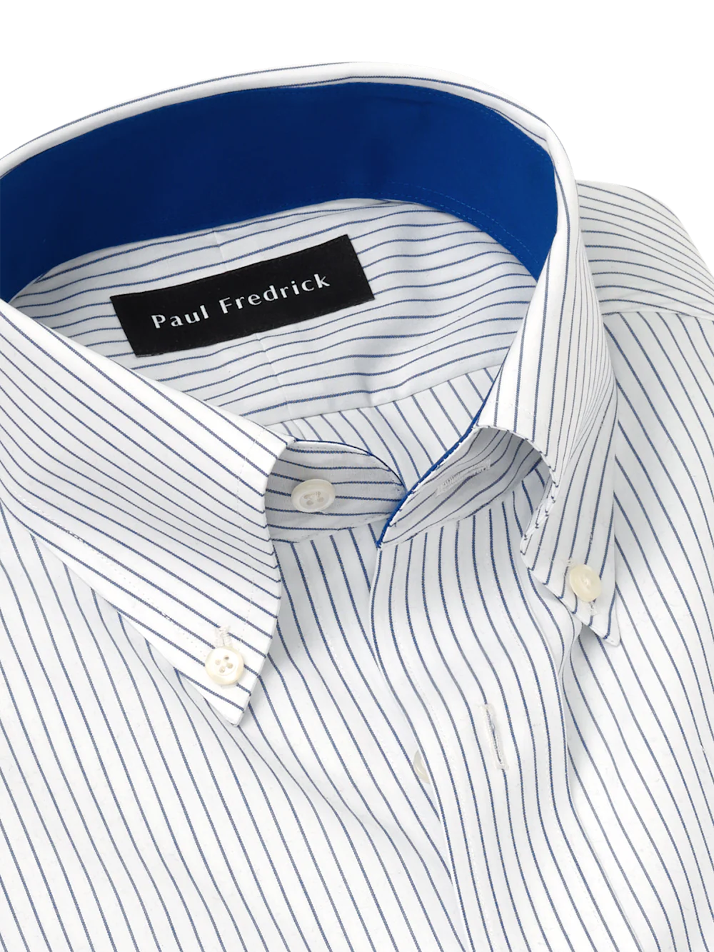 Non-Iron Cotton Stripe Dress Shirt With Contrast Trim - Cobalt - Image 7