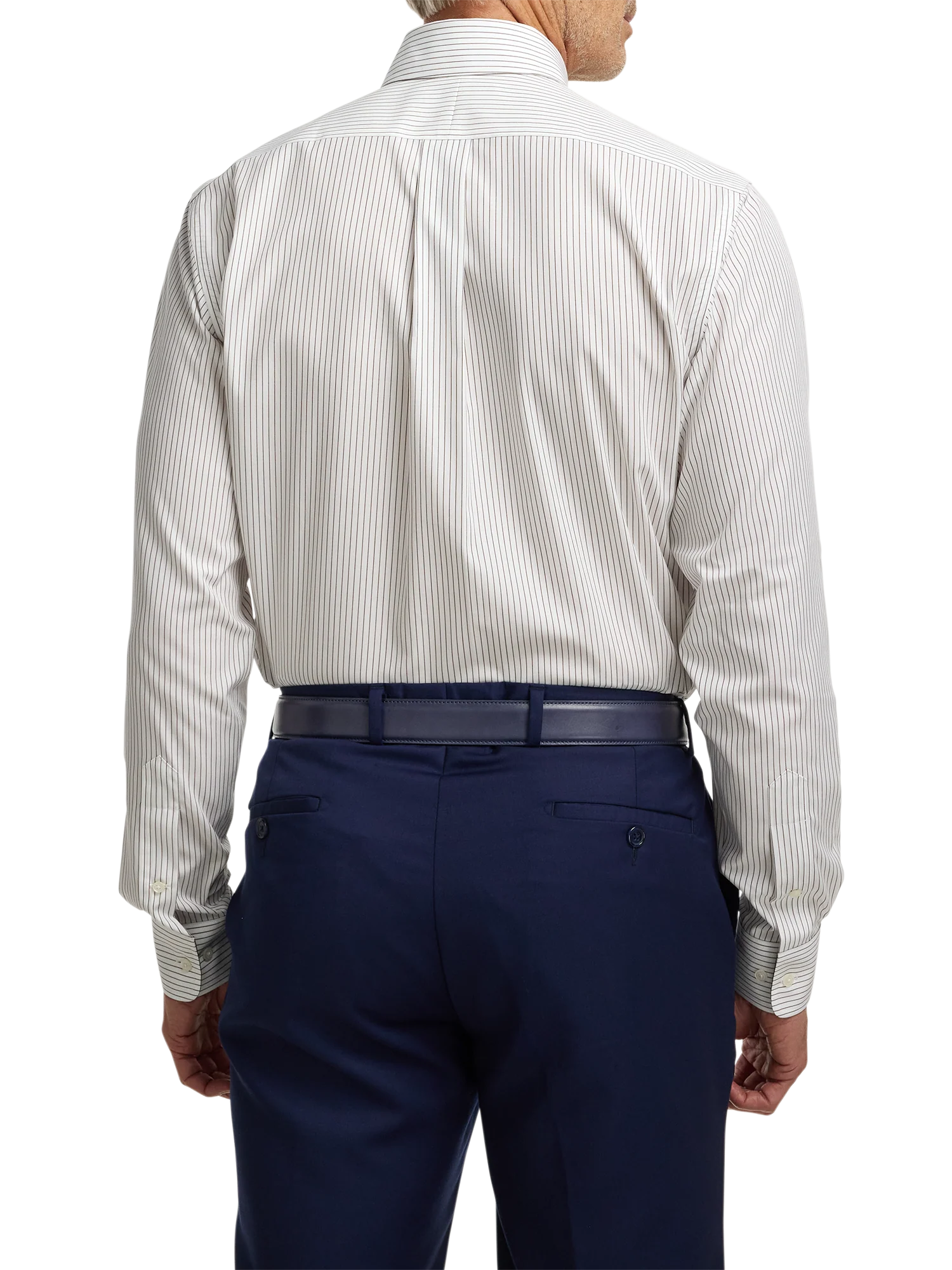 Non-Iron Cotton Stripe Dress Shirt With Contrast Trim - Brown - Image 5