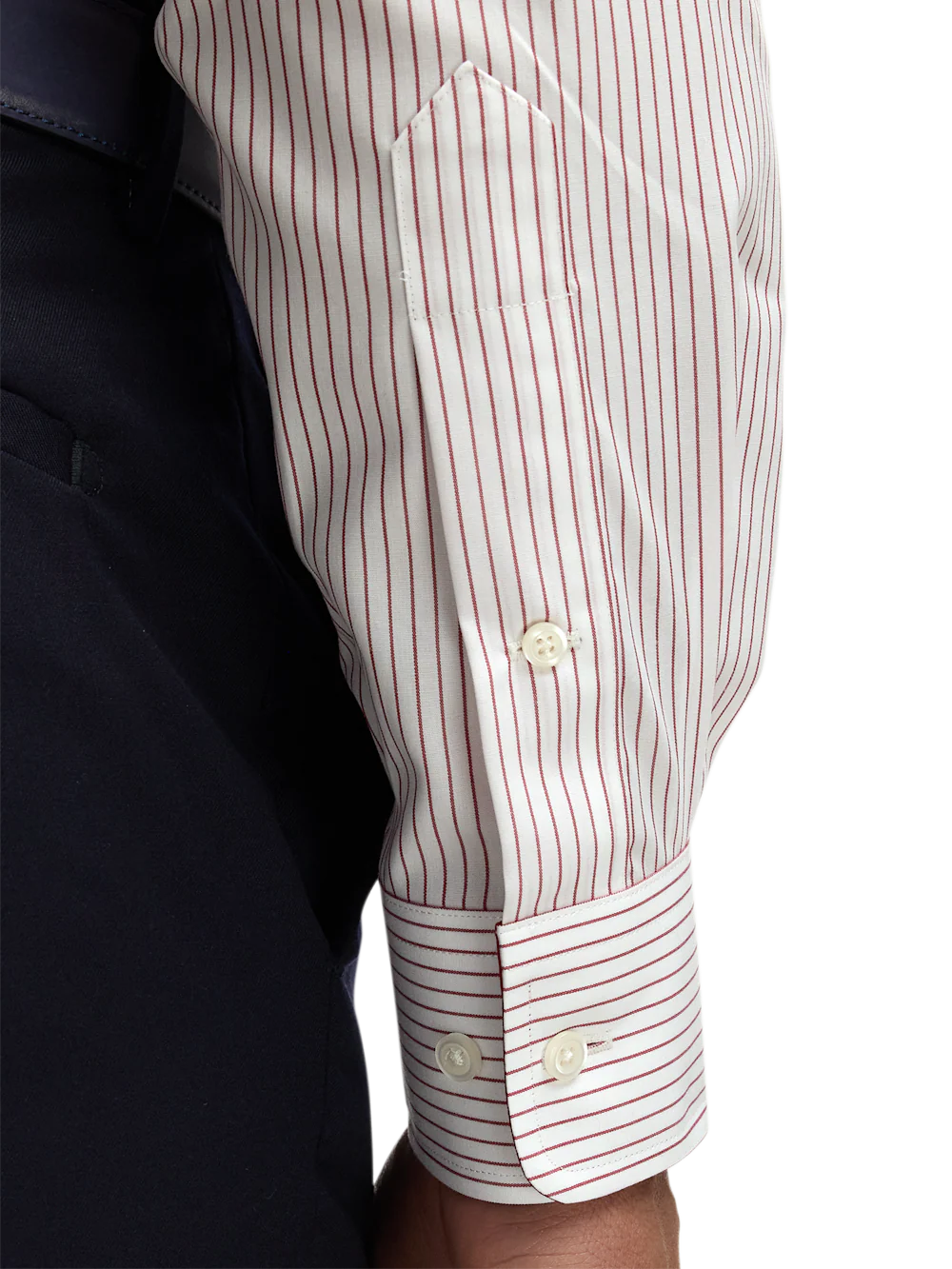 Non-Iron Cotton Stripe Dress Shirt With Contrast Trim - Red - Image 4