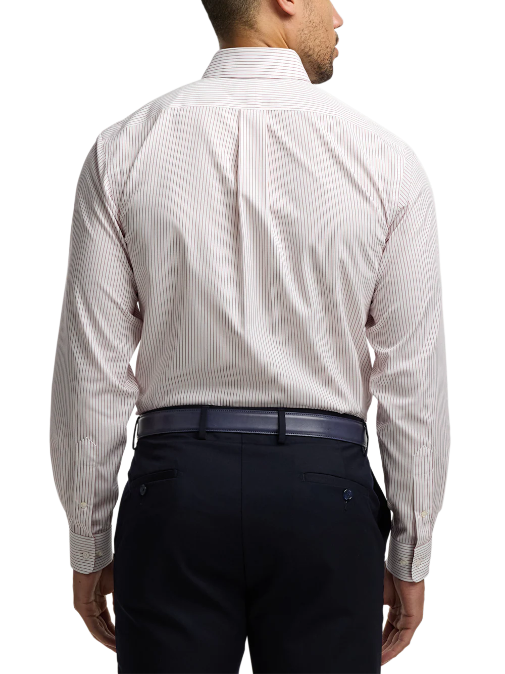 Non-Iron Cotton Stripe Dress Shirt With Contrast Trim - Red - Image 5