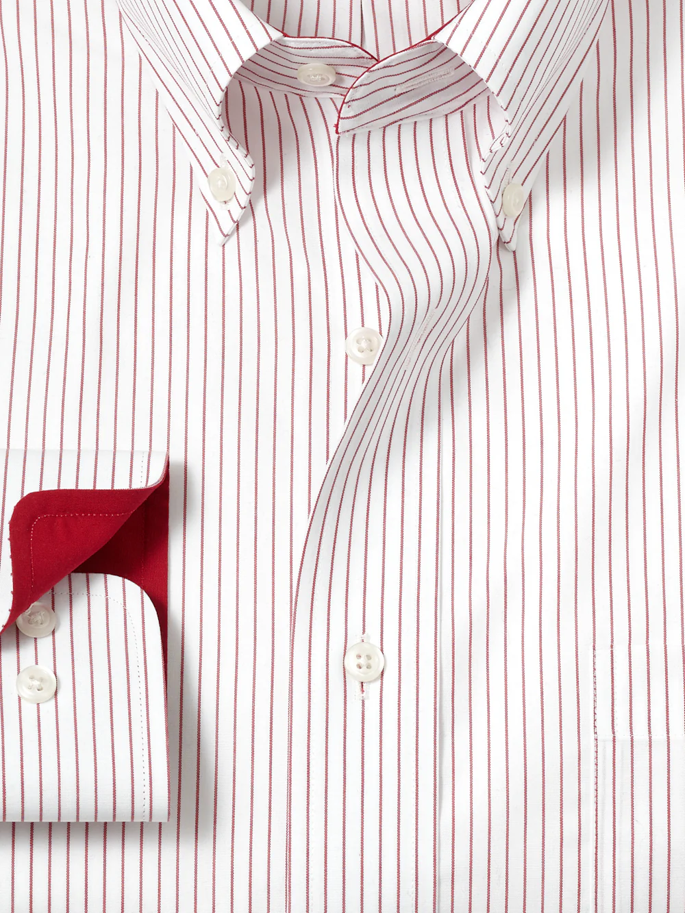 Non-Iron Cotton Stripe Dress Shirt With Contrast Trim - Red - Image 6
