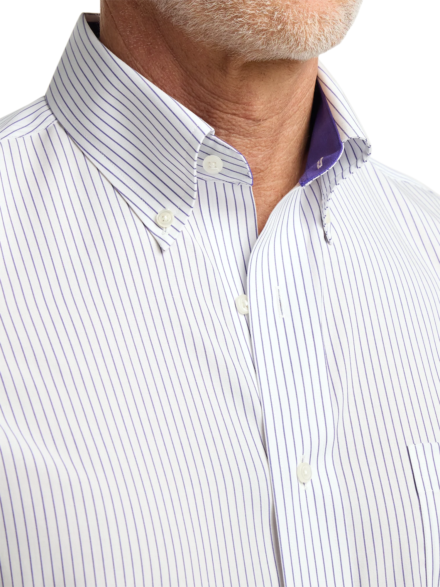 Non-Iron Cotton Stripe Dress Shirt With Contrast Trim - Purple - Image 3