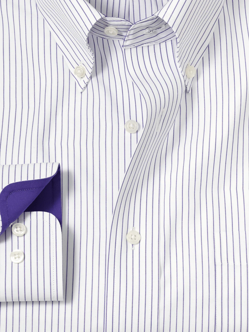 Non-Iron Cotton Stripe Dress Shirt With Contrast Trim - Purple - Image 6