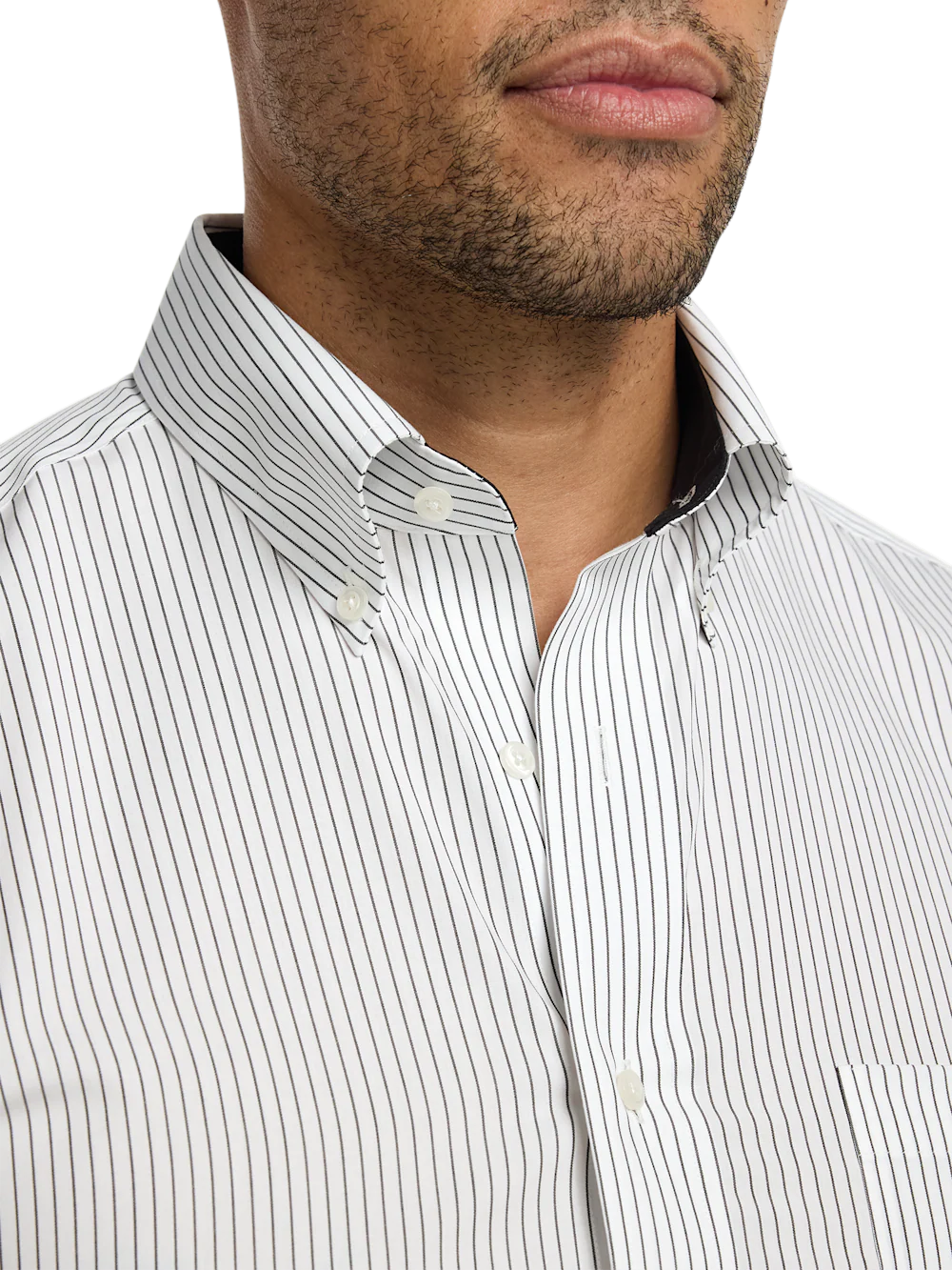 Non-Iron Cotton Stripe Dress Shirt With Contrast Trim - Black - Image 3