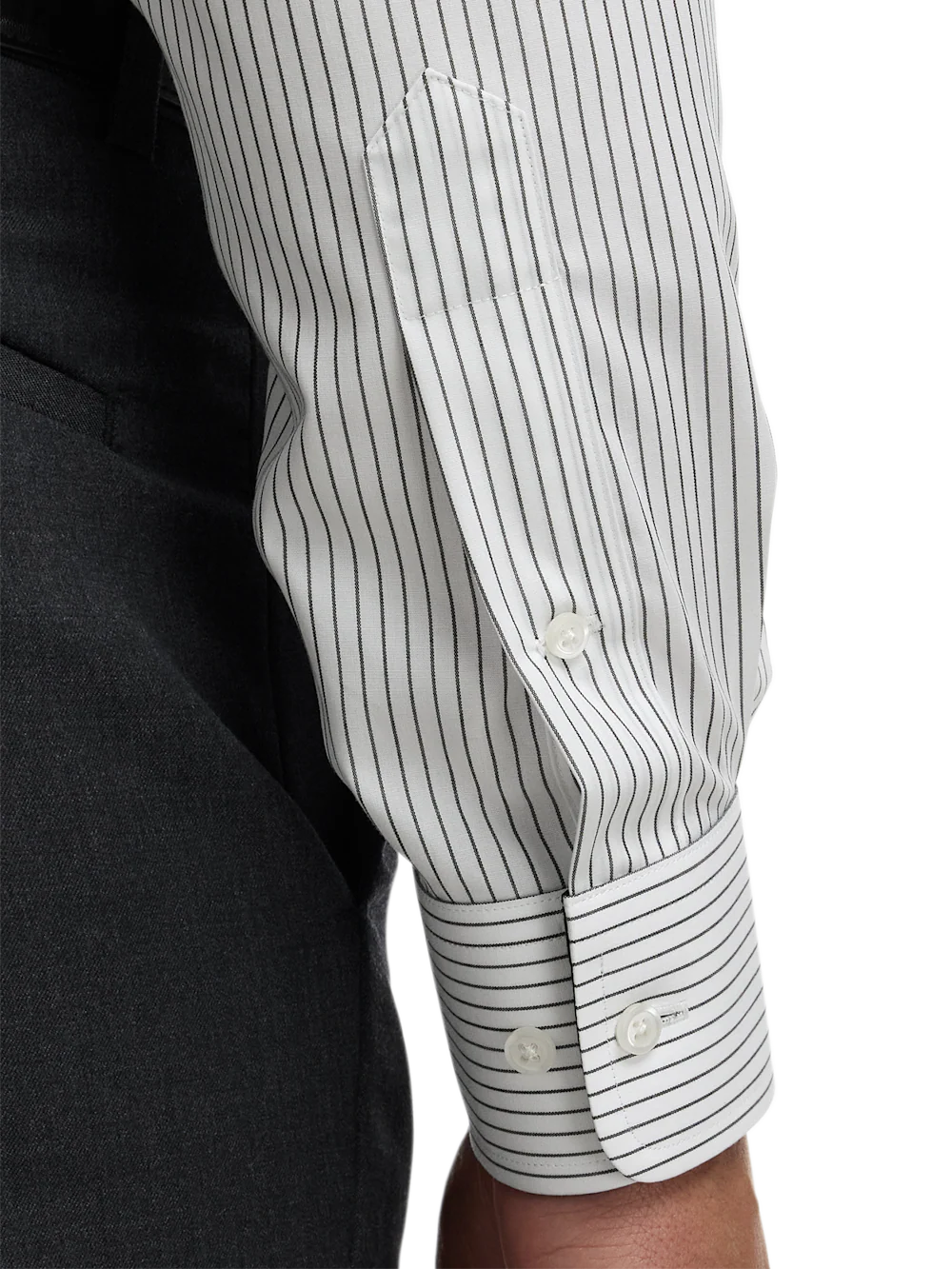 Non-Iron Cotton Stripe Dress Shirt With Contrast Trim - Black - Image 4