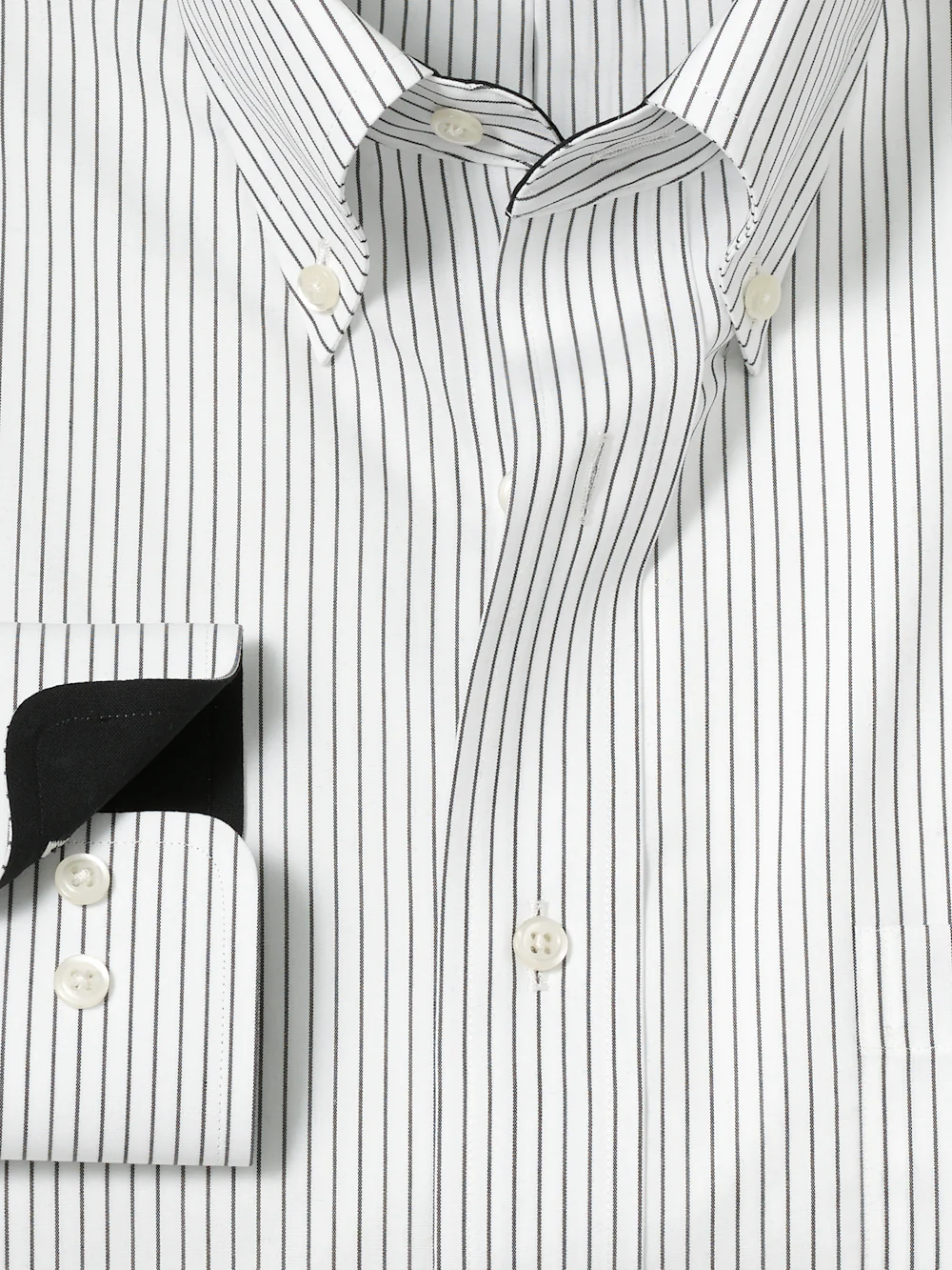 Non-Iron Cotton Stripe Dress Shirt With Contrast Trim - Black - Image 6