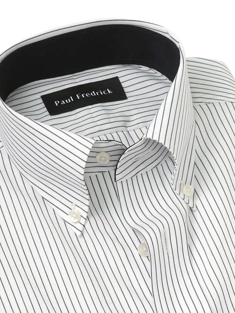 Non-Iron Cotton Stripe Dress Shirt With Contrast Trim - Black - Image 7