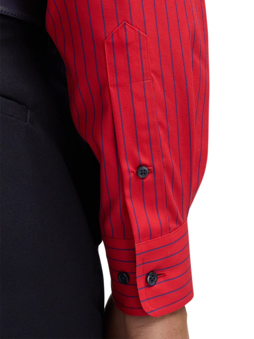 Non-Iron Cotton Stripe Dress Shirt With Contrast Trim - Red - Image 4