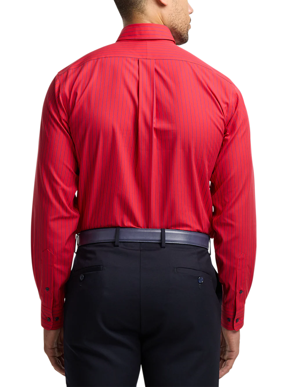 Non-Iron Cotton Stripe Dress Shirt With Contrast Trim - Red - Image 5
