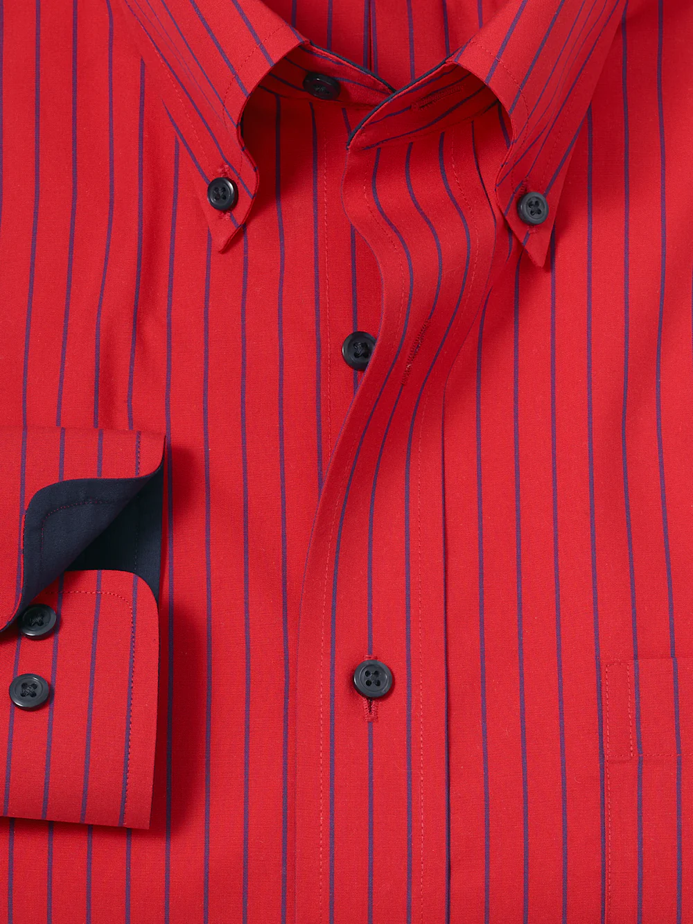 Non-Iron Cotton Stripe Dress Shirt With Contrast Trim - Red - Image 6