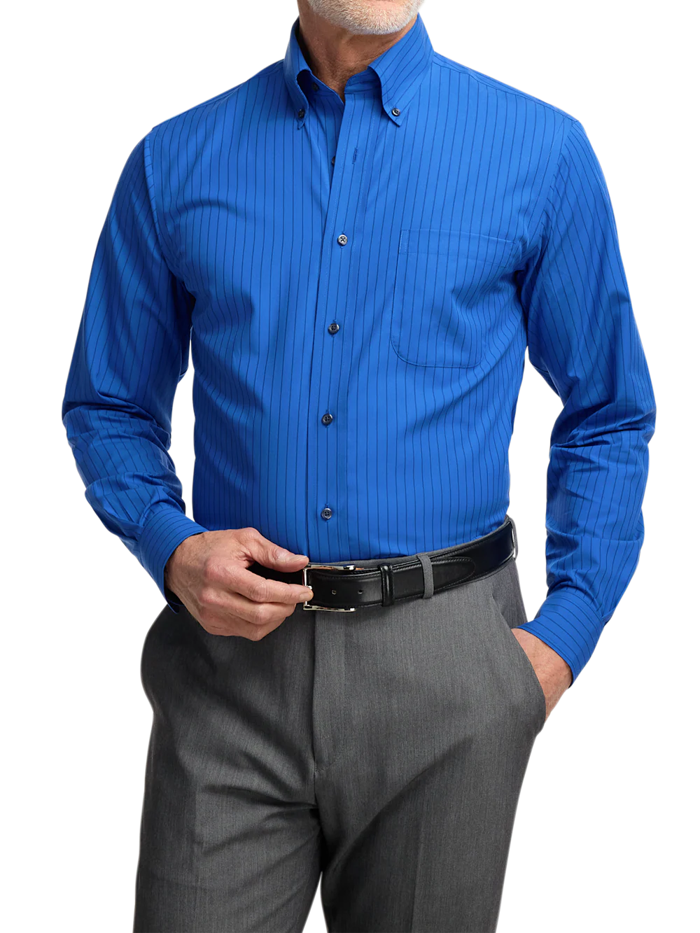 Non-Iron Cotton Stripe Dress Shirt With Contrast Trim - Blue - Image 2
