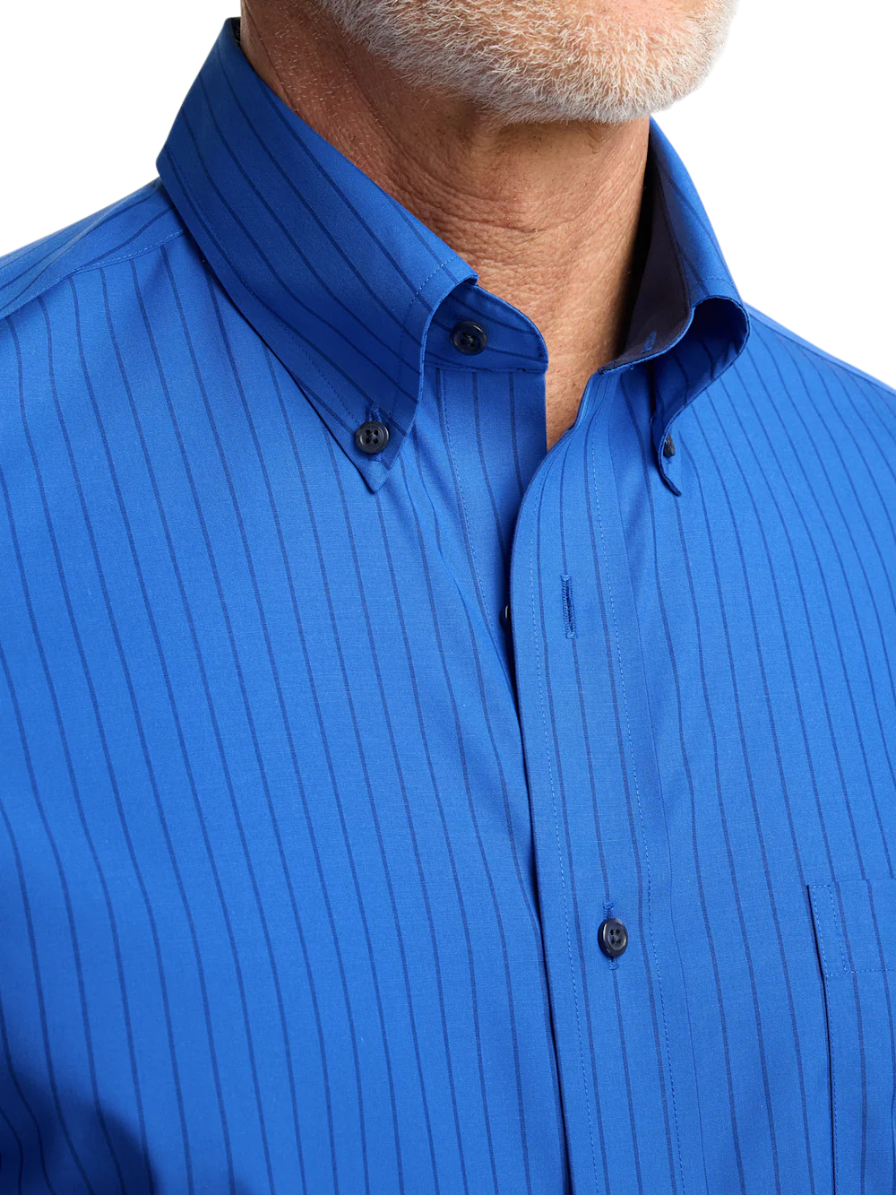 Non-Iron Cotton Stripe Dress Shirt With Contrast Trim - Blue - Image 3
