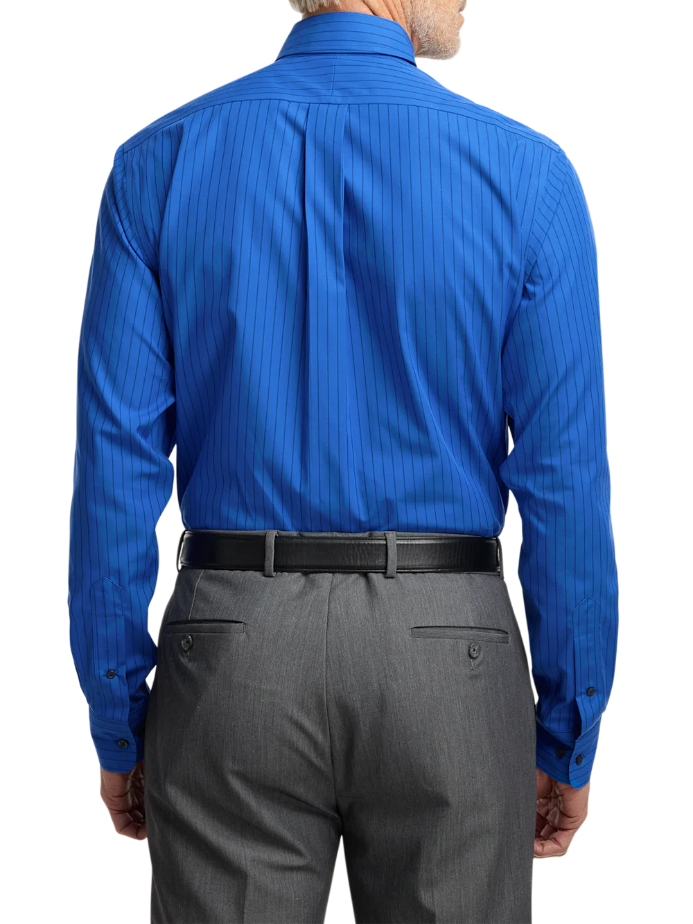 Non-Iron Cotton Stripe Dress Shirt With Contrast Trim - Blue - Image 5