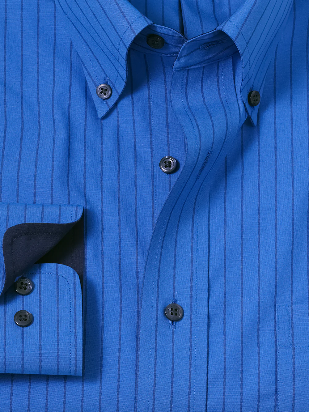 Non-Iron Cotton Stripe Dress Shirt With Contrast Trim - Blue - Image 6